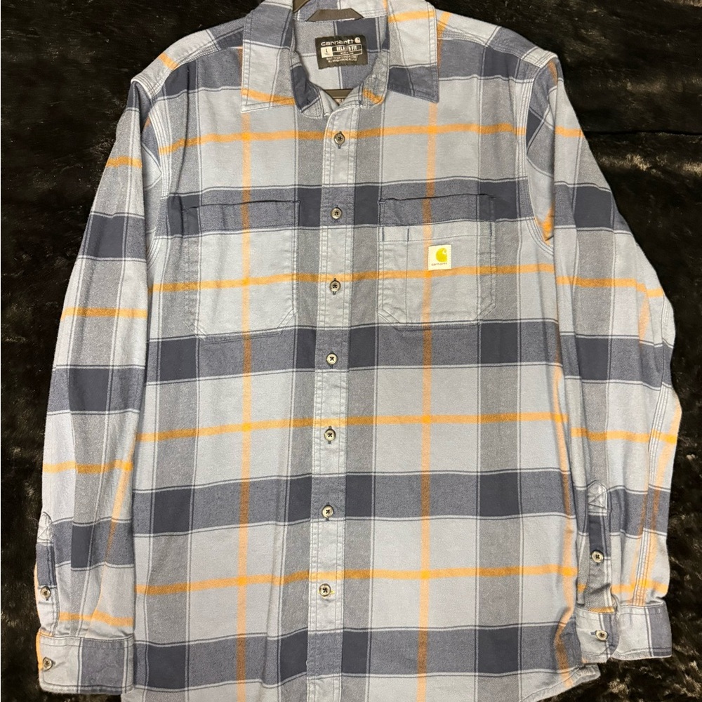 Carhartt Men's Plaid Button-Down Shirt - Blue & Orange